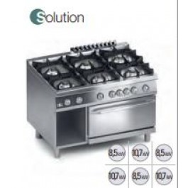CUCINA 6 FUOCHI A GAS C/FORNO ELETTRICO GN2/1 E  VANO APERTO SERIE 90 SOLUTION K4MCU15FFS