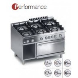 CUCINA 6 FUOCHI A GAS C/FORNO ELETTRICO GN2/1 E VANO APERTO SERIE 90 PERFORMANCE K4MCU15FFP