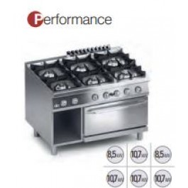 CUCINA 6 FUOCHI A GAS C/FORNO A GAS GN2/1 E VANO APERTO SERIE 90 PERFORMANCE K4GCU15FFP