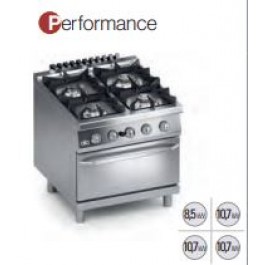 CUCINA 4 FUOCHI A GAS CON FORNO A GAS GN 2/1 SERIE 90 PERFORMANCE K4GCU10FFP