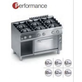 CUCINA 6 FUOCHI A GAS C/FORNO ELETTRICO VENT 1/1GN + VANO APERTO SERIE 700 PERFORMANCE K7MCUP15FV