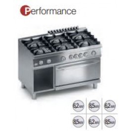 CUCINA 6 FUOCHI GAS C/FORNO ELETTRICO 2/1GN E VANO APERTO SERIE 700 PERFORMANCE K7MCUP15FF