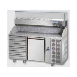 BANCO PIZZA 1 PORTA 60x40 + CASSETTIERA + VETRINA REFRIGERATA mod. PZ02MIDC6
