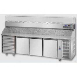 BANCO PIZZA 3 PORTE 60x40 + CASSETTIERA + VETRINA REFRIGERATA mod. PZ04MIDC6