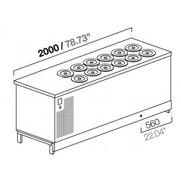 BANCO POZZETTO GELATO A GLICOLE DA 200 CM CON 12 CARAPINE (SENZA PANNELLATURA)
