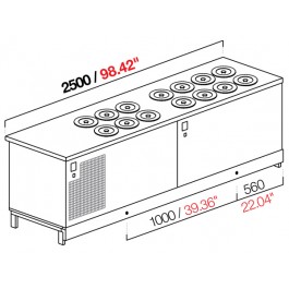 BANCO POZZETTO GELATO A GLICOLE DA 250 CM CON 8+6 CARAPINE CON RISERVA (SENZA PANNELLATURA) UC