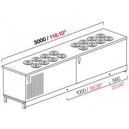 BANCO POZZETTO GELATO A GLICOLE DA 300 CM CON 10+6 CARAPINE CON RISERVA (SENZA PANNELLATURA) UC