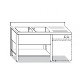 LAVELLO 2 VASCHE SU 4 GAMBE A SBALZO E RIPIANO DI FONDO + GOCC.  L200xP70xH85 LLD.20