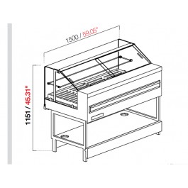 VETRINA MIX PANE NEUTRA VETRO BASSO DRITTO L 150 H 115,1