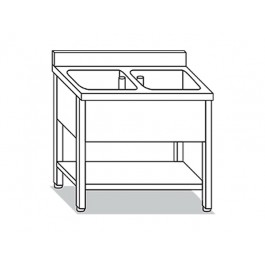 LAVELLO SU GAMBE CON RIPIANO 2 VASCHE  L140XP60XH85 LR6.14