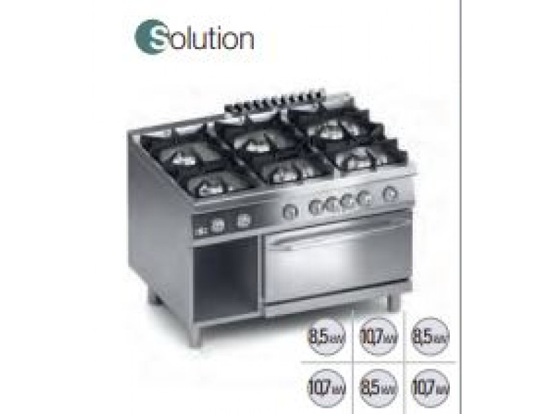 CUCINA 6 FUOCHI A GAS C/FORNO ELETTRICO GN2/1 E  VANO APERTO SERIE 90 SOLUTION K4MCU15FFS
