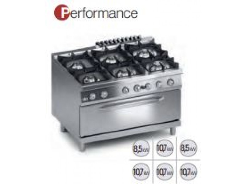 CUCINA 6 FUOCHI A GAS CON FORNO MAXI 105x53 SERIE 90 PERFORMANCE K4GCU15FMP