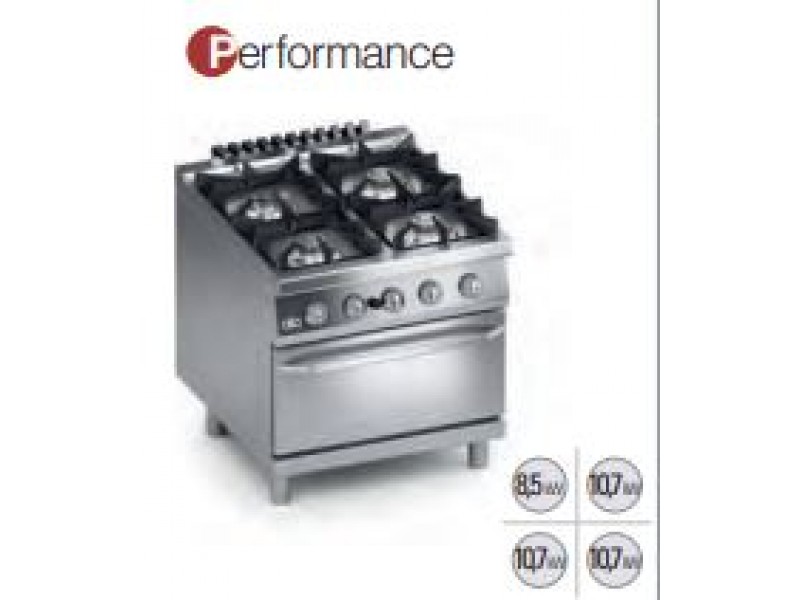 CUCINA 4 FUOCHI A GAS CON FORNO A GAS GN 2/1 SERIE 90 PERFORMANCE K4GCU10FFP