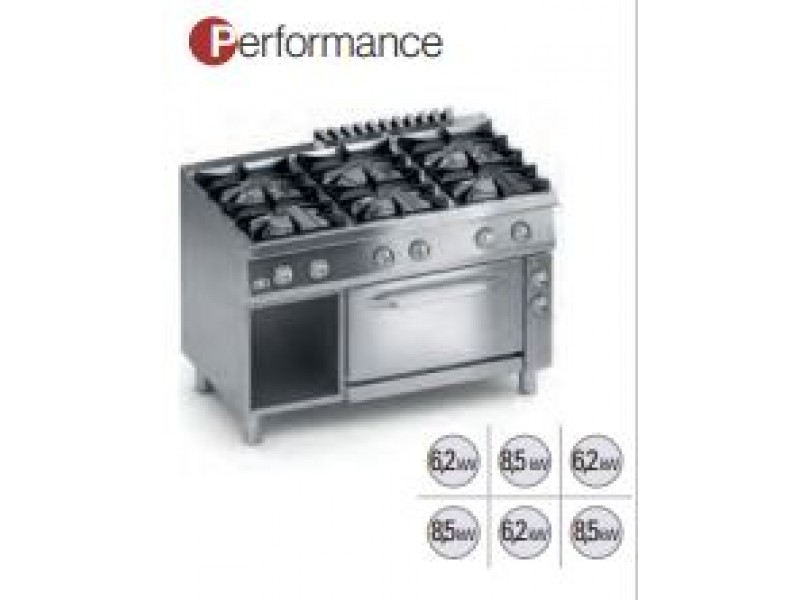 CUCINA 6 FUOCHI A GAS C/FORNO ELETTRICO VENT 1/1GN + VANO APERTO SERIE 700 PERFORMANCE K7MCUP15FV