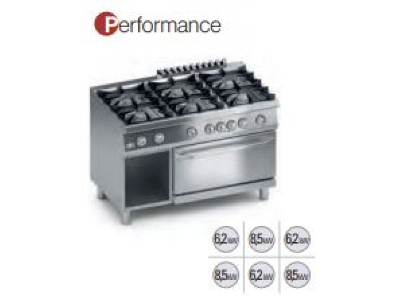 CUCINA 6 FUOCHI GAS C/FORNO ELETTRICO 2/1GN E VANO APERTO SERIE 700 PERFORMANCE K7MCUP15FF