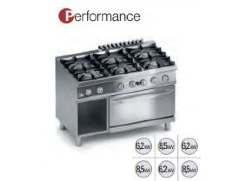 CUCINA 6 FUOCHI A GAS C/FORNO A GAS 2/1GN E VANO APERTO SERIE 700 PERFORMANCE K7GCUP15FF   