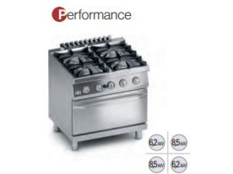 CUCINA 4 FUOCHI A GAS CON FORNO A GAS 2/1 GN SERIE 700 PERFOMANCE K7GCUP10FF