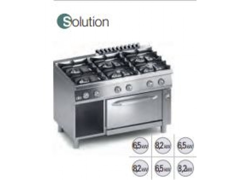 CUCINA 6 FUOCHI A GAS C/FORNO ELETTRICO VENT GN1/1 E VANO PORTA SERIE 70 SOLUTION K7MCUS15F1