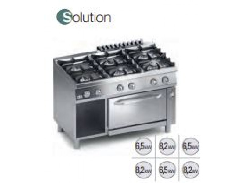 CUCINA 6 FUOCHI A GAS C/FORNO ELETTRICO GN1/1 E  VANO PORTA SERIE 70 SOLUTION K7MCUS15F1