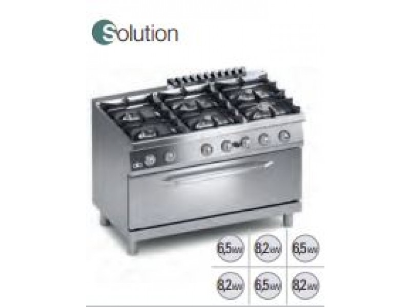 CUCINA 6 FUOCHI A GAS CON FORNO MAXI 105x53 SERIE 70 SOLUTION K7GCUS15FM