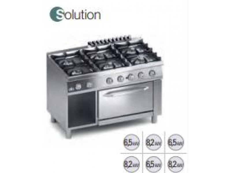 CUCINA 6 FUOCHI A GAS C/FORNO A GAS GN1/1 E VANO PORTA SERIE 70 SOLUTION K7GCUS15F1