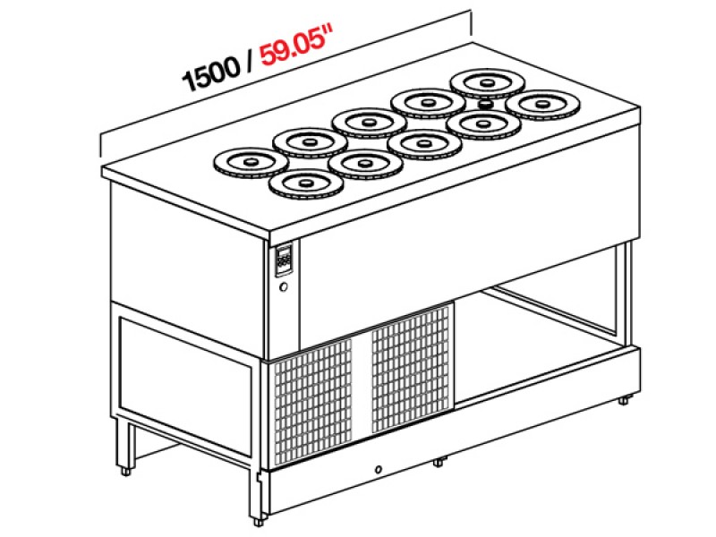 BANCO POZZETTO GELATO A GLICOLE DA 150 CM CON 10 CARAPINE SENZA RISERVA (SENZA PANNELLATURA) UC