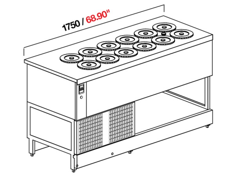 BANCO POZZETTO GELATO A GLICOLE DA 175 CM CON 12 CARAPINE SENZA RISERVA (SENZA PANNELLATURA) UC
