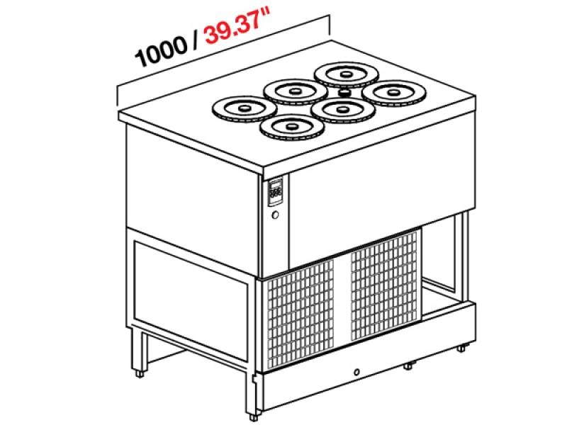 BANCO POZZETTO GELATO A GLICOLE DA 100 CM CON 6 CARAPINE SENZA RISERVA (SENZA PANNELLATURA) UC