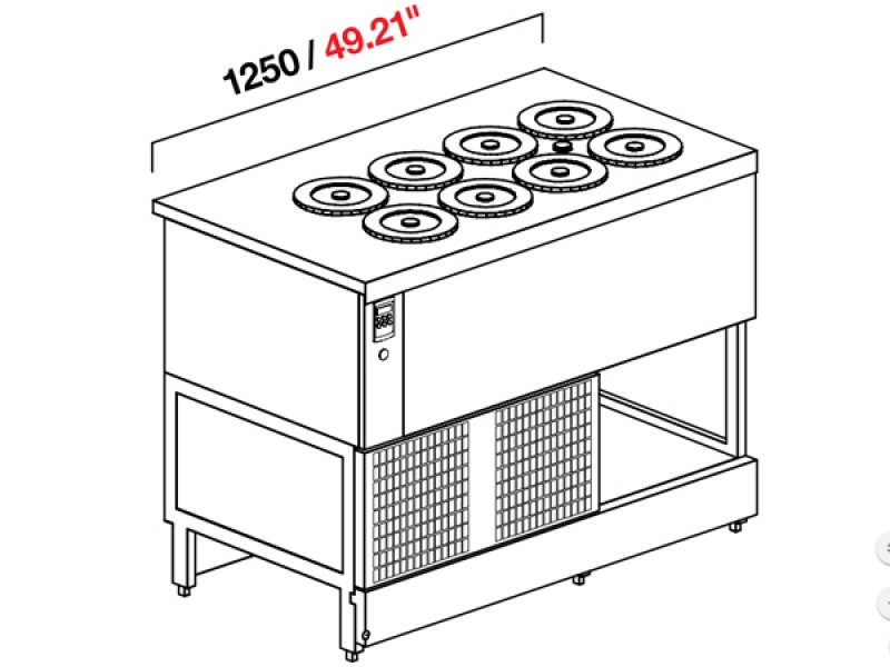 BANCO POZZETTO GELATO A GLICOLE DA 125 CM CON 8 CARAPINE SENZA RISERVA (SENZA PANNELLATURA) UC