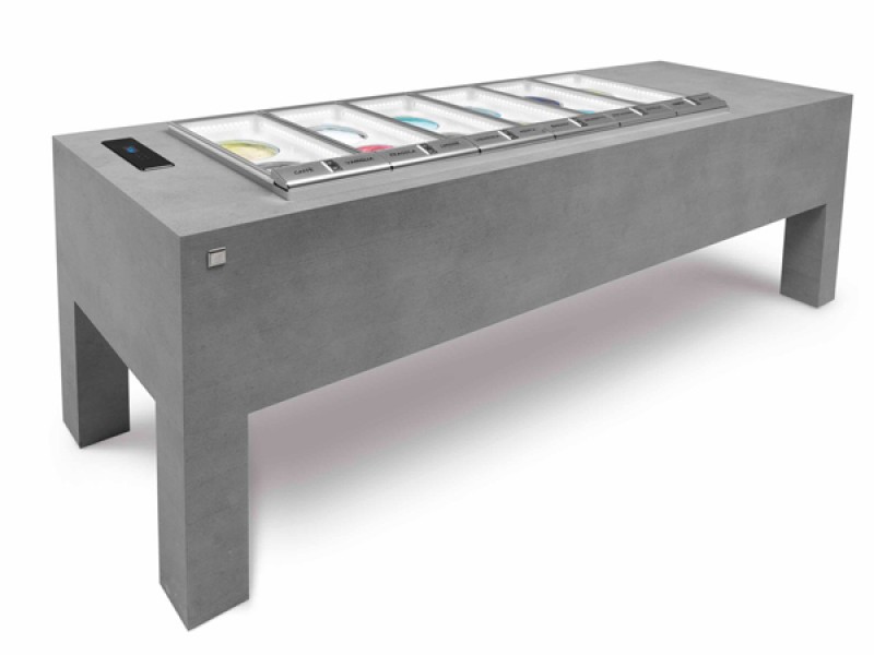 BANCO A POZZETTO GELATO VENTILATO MOD. BELLEVUE 10 FORI MONO TEMPERATURA DA 215 CM UC