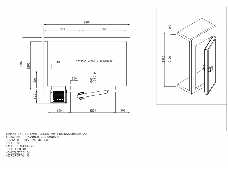 CELLA FRIGORIFERA BT + MONOBLOCCO A PARETE TN