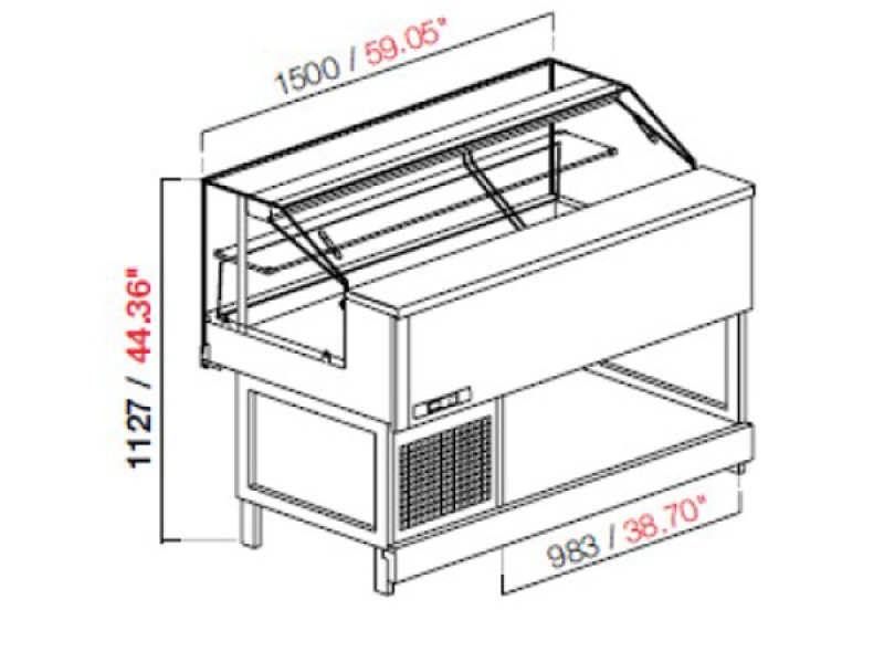 VETRINA STATICA MOD. MIX L 200 H 115,1 VETRO BASSA DRITTO SENZA PANNELLATURA UC