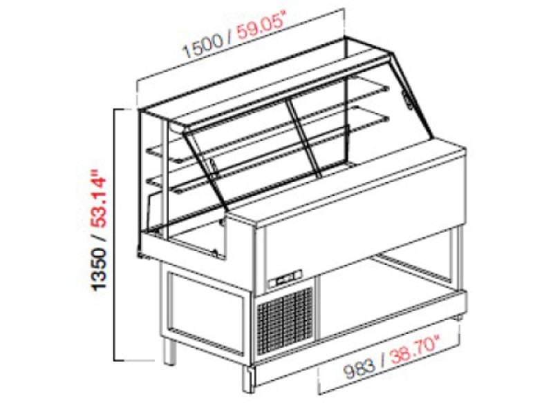 VETRINA STATICA MOD. MIX L 100 H 135 VETRO ALTO DRITTO SENZA PANNELLATURA UC