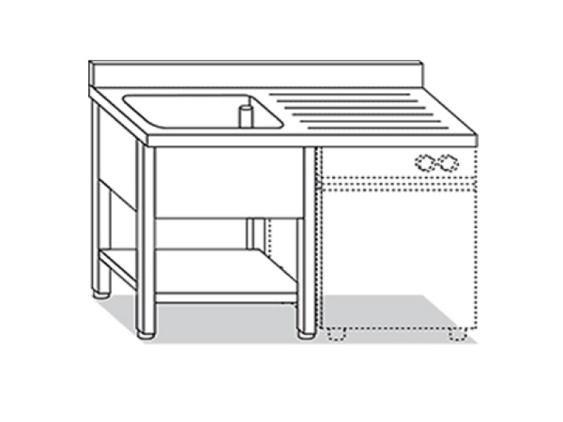 LAVELLO 1 VASCA SU 4 GAMBE A SBALZO E RIPIANO DI FONDO + GOCC.  L140xP70xH85 LLD.14