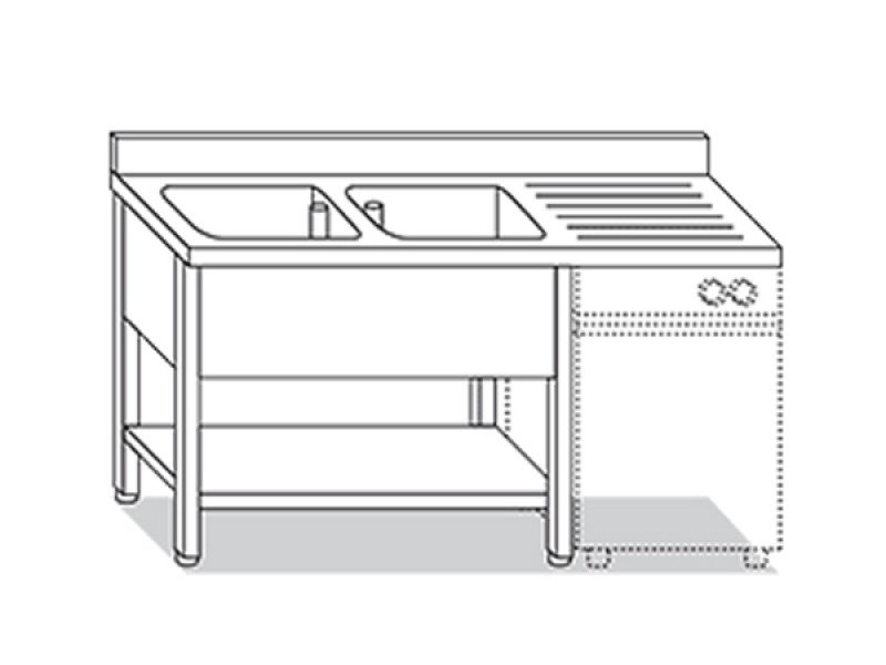 LAVELLO 2 VASCHE SU 4 GAMBE A SBALZO E RIPIANO DI FONDO + GOCC.  L180xP60xH85 LLD6.18
