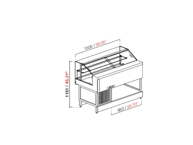 VETRINA STATICA MOD. MIX L 125 H 115,1 VETRO BASSA DRITTO SENZA PANNELLATURA UC