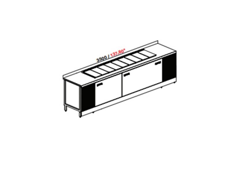 BANCO A POZZETTI GELATO VENT PANORAMA 3 TEMPERATURE DA 350CM DA 4+10+4 CARAPINE C/RISERVA UC