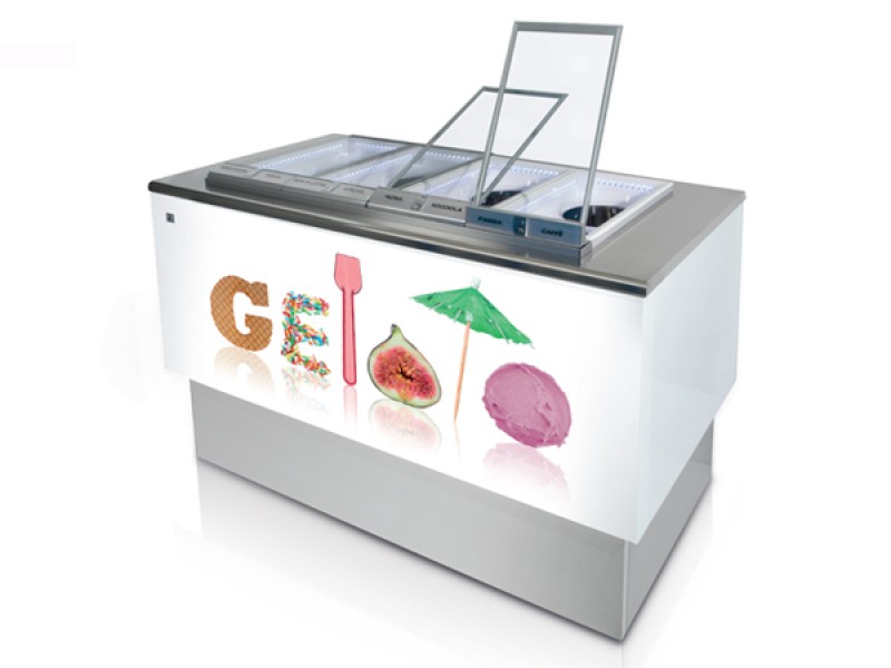 BANCO A POZZETTO GELATO VENTILATO MOD. FAST PANORAMA 6 FORI DA 110 CM UC