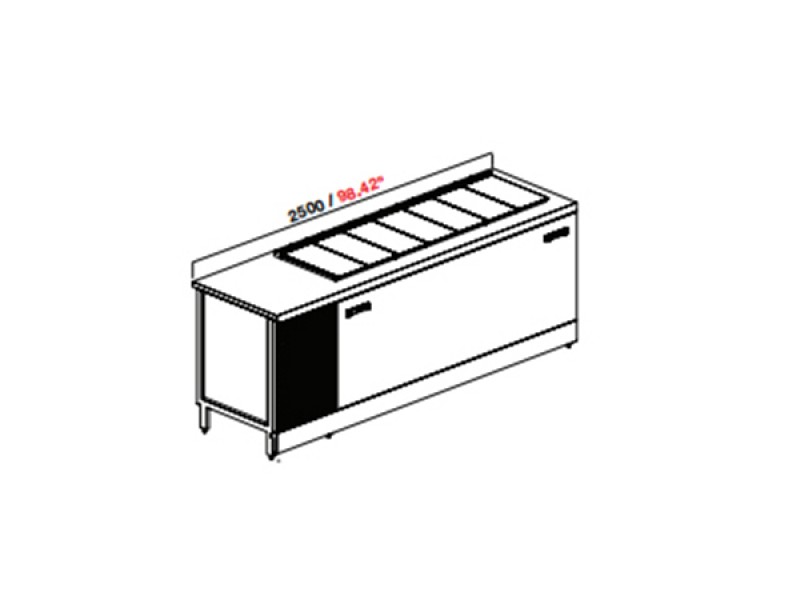 BANCO A POZZETTI GELATO VENT PANORAMA 2 TEMPERATURE  DA 250CM DA 6+8 CARAPINE C/RISERVA UC