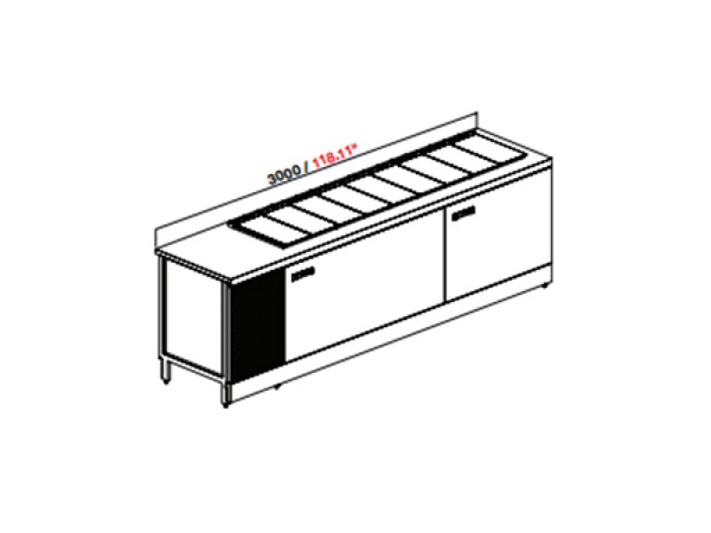 BANCO A POZZETTI GELATO VENT PANORAMA 2 TEMPERATURE DA 300 CM DA 10+8 CARAPINE C/RISERVA UC