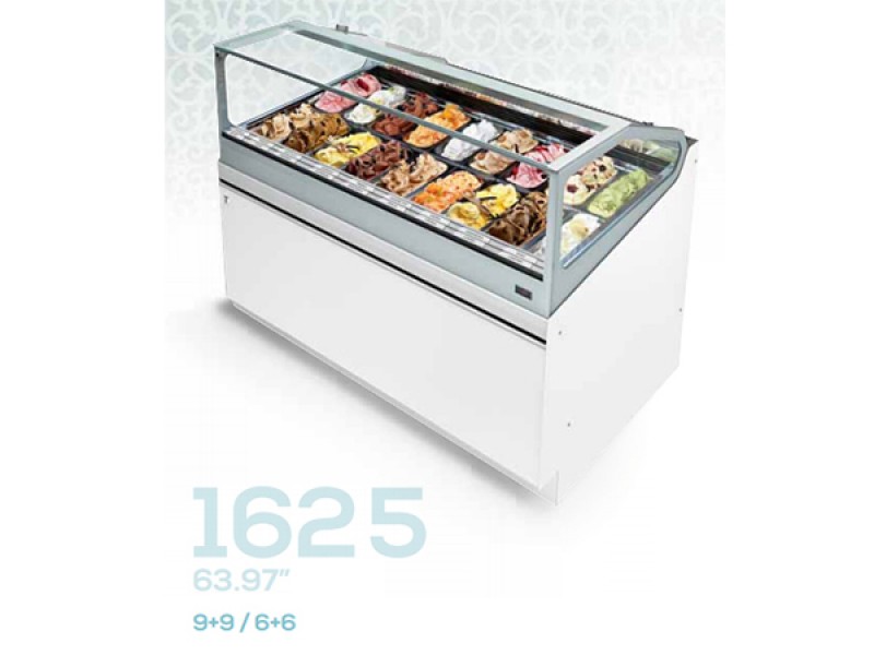 VETRINA GELATO VENT 4 STAGIONI ( -T°/+T°)   SAM80 162,5CM MONOFASE 9+9 VASCHETTE S/PANNELLATURA UC