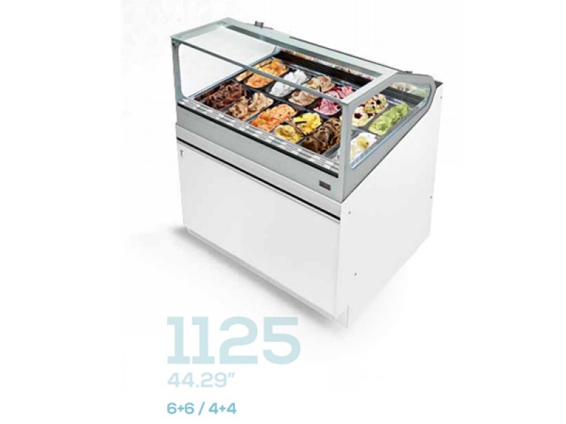 VETRINA GELATO VENTILATA MOD. SAM80 112,5 CM MONOFASE 6+6 VASCHETTE VBD SENZA PANNELLATURA UC