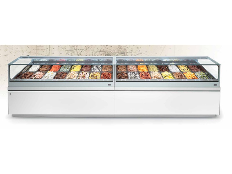 VETRINA GELATO VENT 4 STAGIONI ( -T°/+T° )  SAM80 112,5CM MONOFASE 6+6 VASCHETTE S/PANNELLATURA