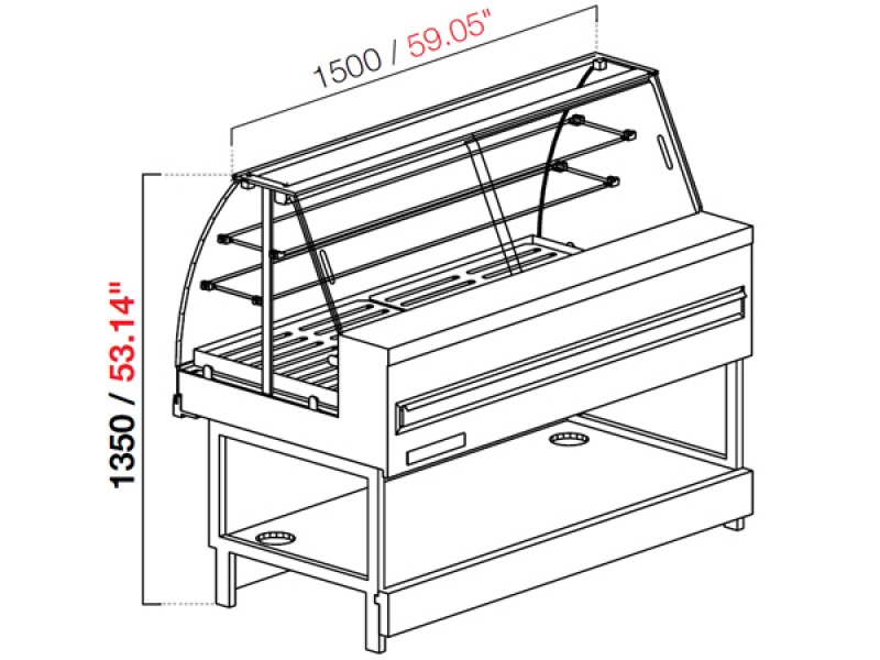 VETRINA MIX PANE NEUTRA VETRO ALTO CURVO L 100