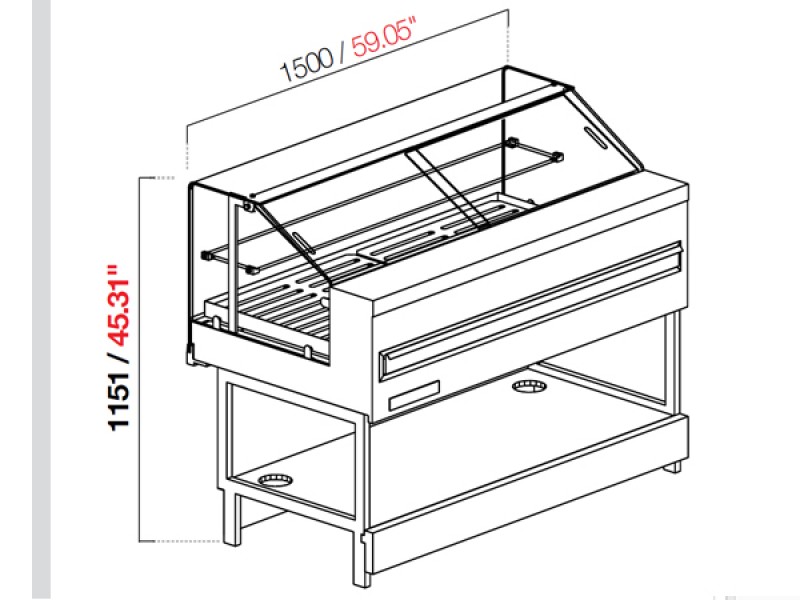 VETRINA MIX PANE NEUTRA VETRO BASSO DRITTO L 150 H 115,1