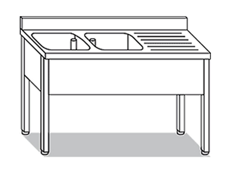 LAVELLO SU GAMBE 2 VASCHE CON GOCCIOLATOIO  L140XP70XH85 LAD2.14