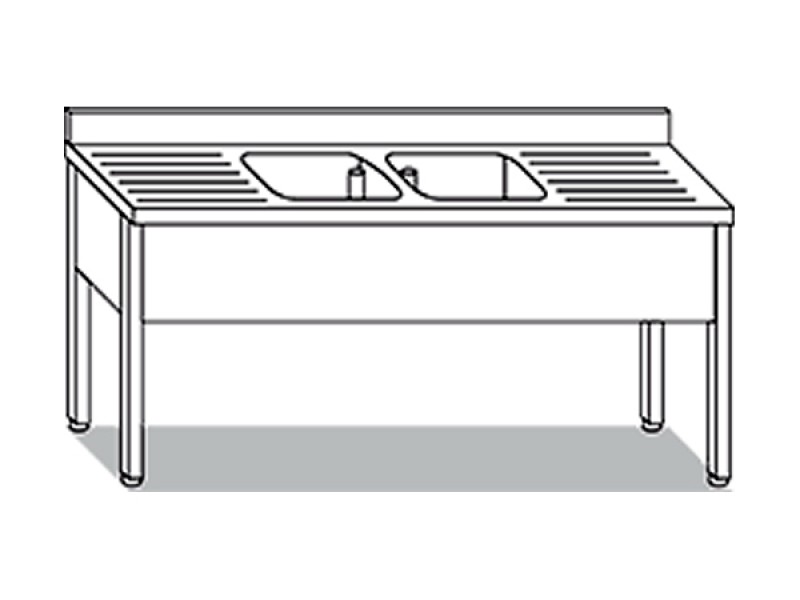 LAVELLO SU GAMBE 2 VASCHE CON 2 GOCCIOLATOI  L200XP70XH85 LAG.20