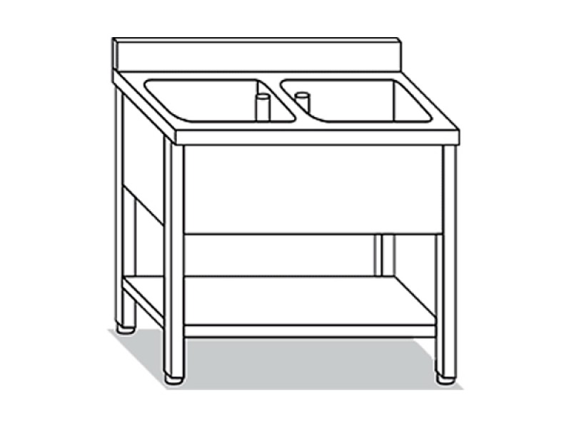 LAVELLO SU GAMBE CON RIPIANO 2 VASCHE  L140XP60XH85 LR6.14