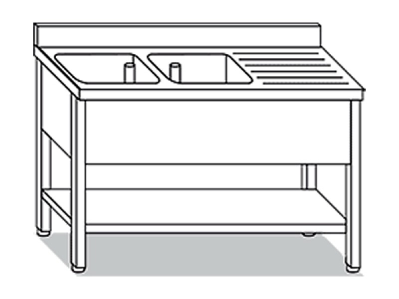 LAVELLO SU GAMBE 2 VASCHE CON GOCC. L190XP70XH85 LRD.19