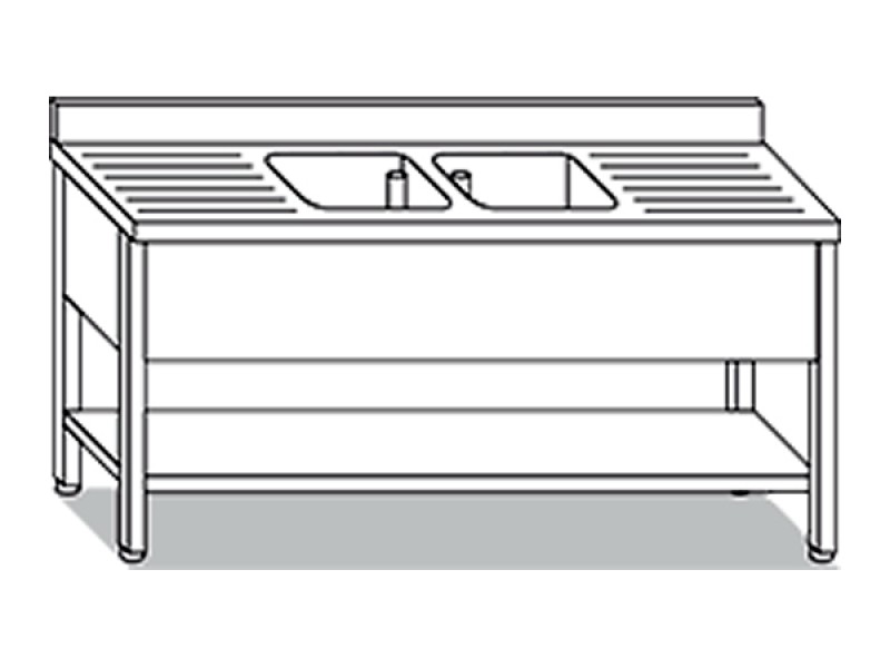 LAVELLO  SU GAMBE 2 VASCHE CON 2 GOCC. L190XP70XH85 LRG.19